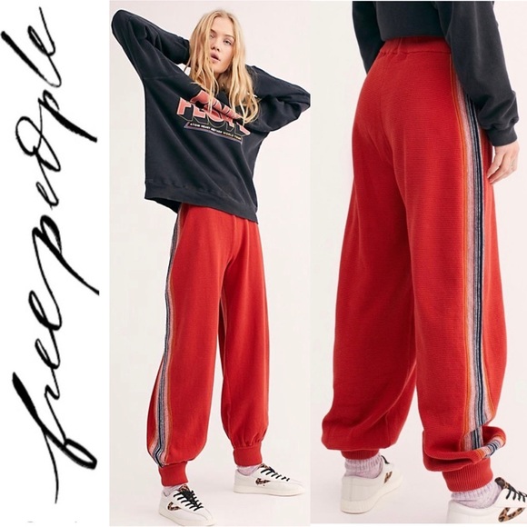 Free People Pants - Intimately Free People Side Eye Joggers Orange Side Stripe Cotton Knit Pants XS
